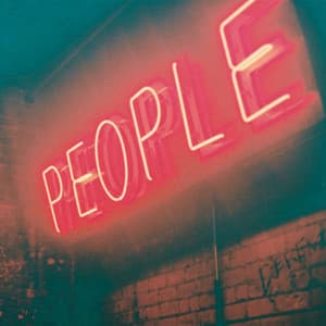 easy playlist cover showing an neo sign on a brick world that reads: people